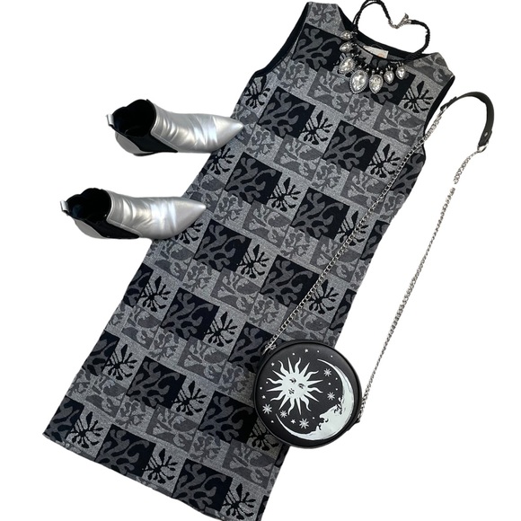 Vintage 60s Goldworm knit abstract print black and silver dress - Picture 10 of 15